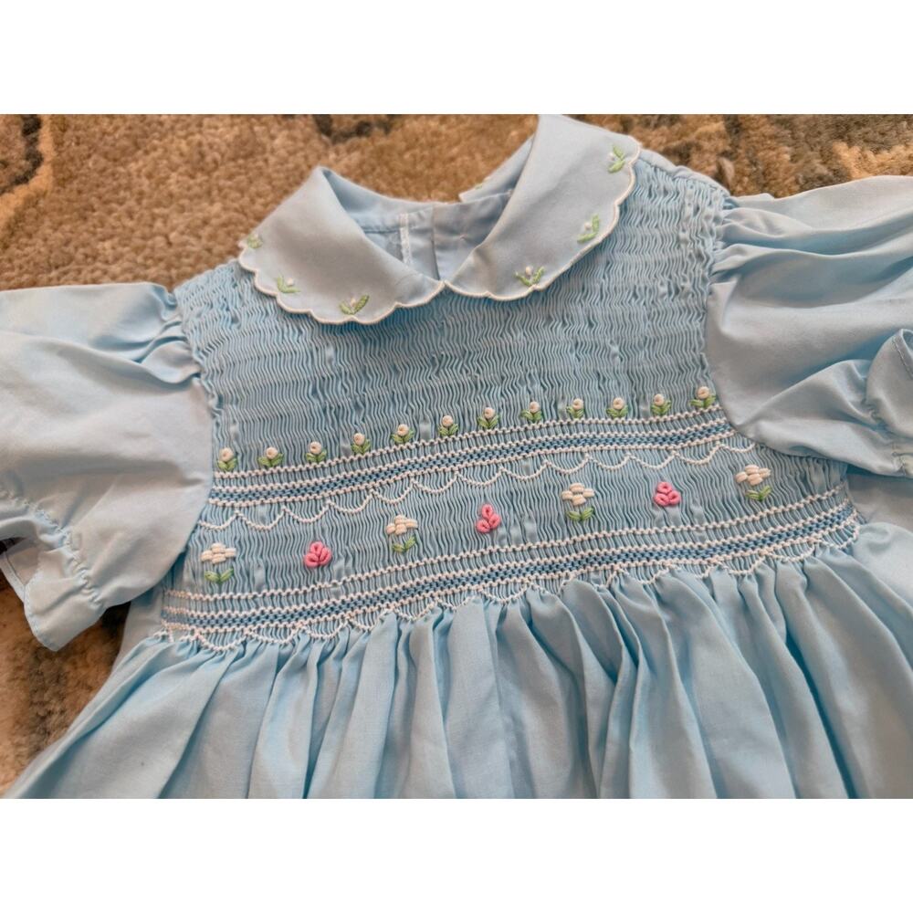 Baby Togs Blue Hand Smocked Baby Girl Dress 18 Months - Picture 2 of 13